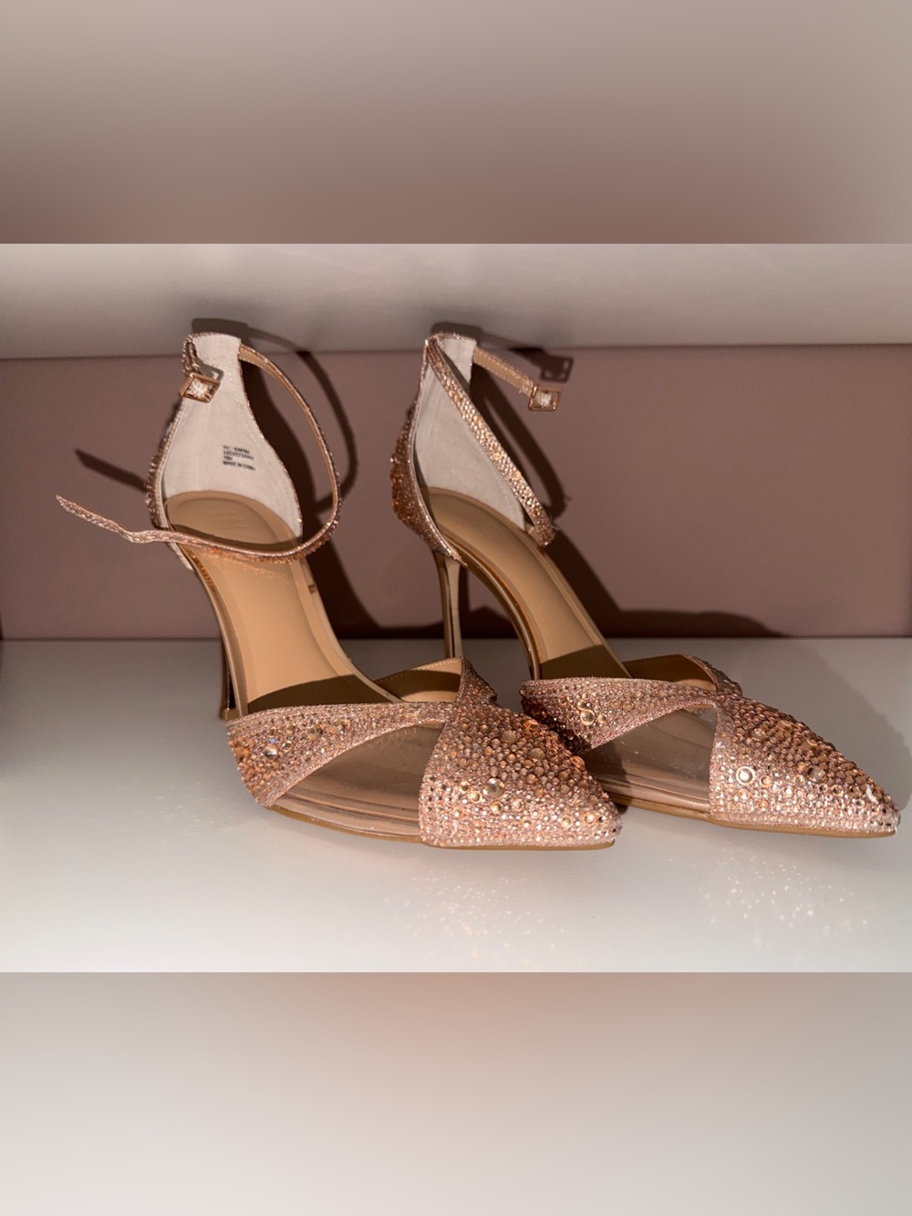 INC International Concepts Rose Gold Crystal Ankle-Strap Pointed Heels